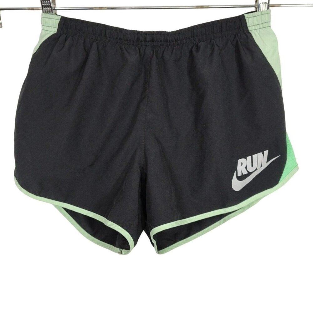 Nike Dri-Fit Running Shorts with Liner Women Size M Black Green Drawstring